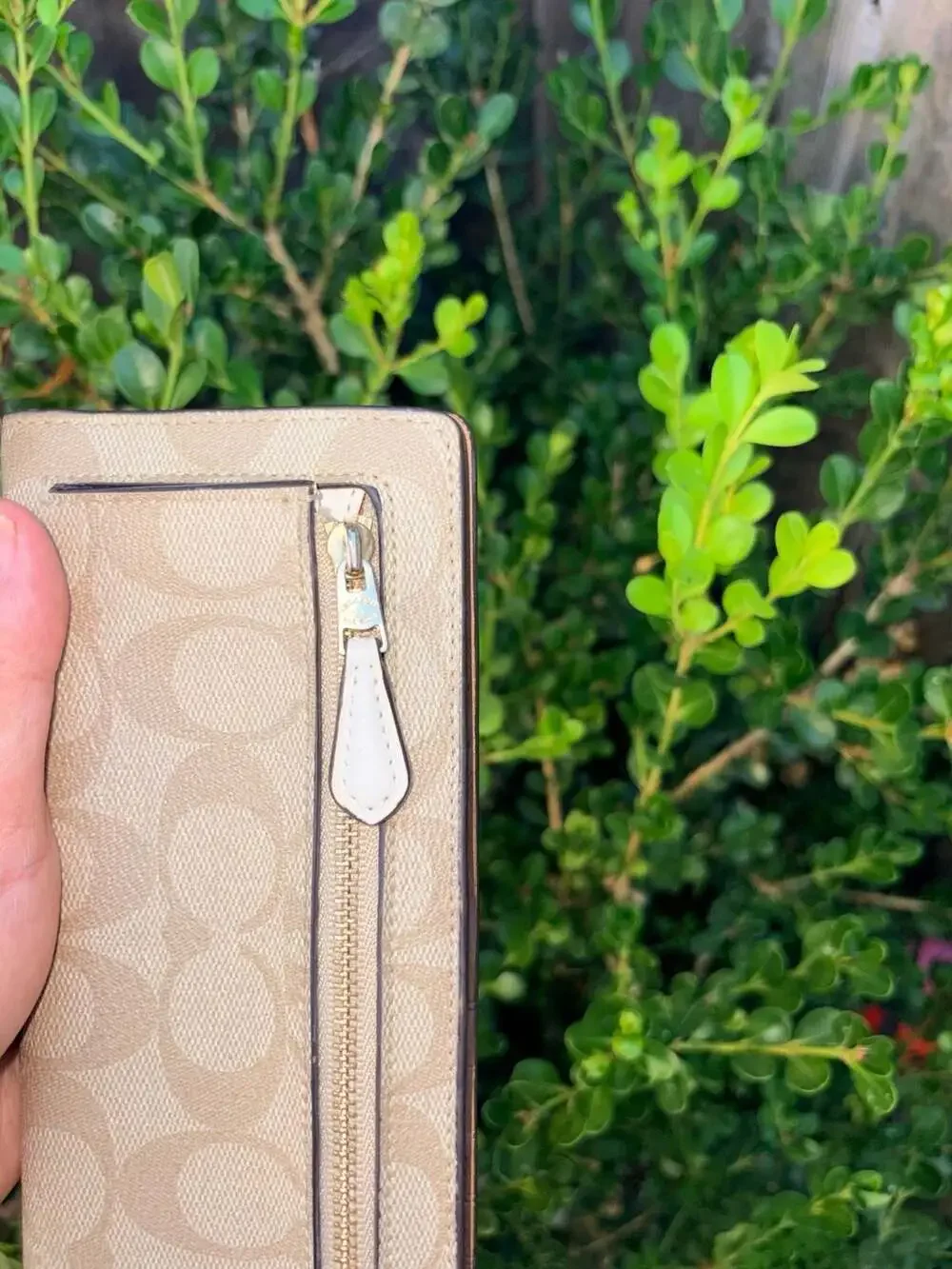 Coach Beige Signature Logo Canvas Long Slim Bifold Wallet